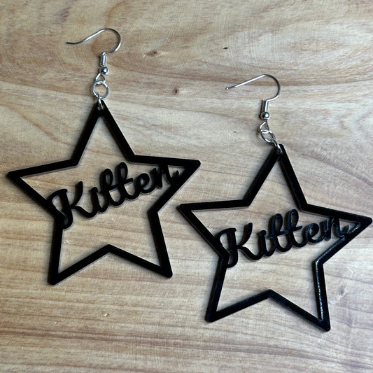 Kitten Earrings, Black Acrylic