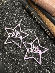 BDSM Yes Daddy Earrings, Violet Acrylic