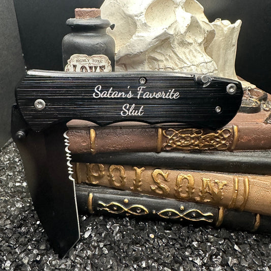 Satan's Favorite Slut Pocket Knife, Personalized Knife