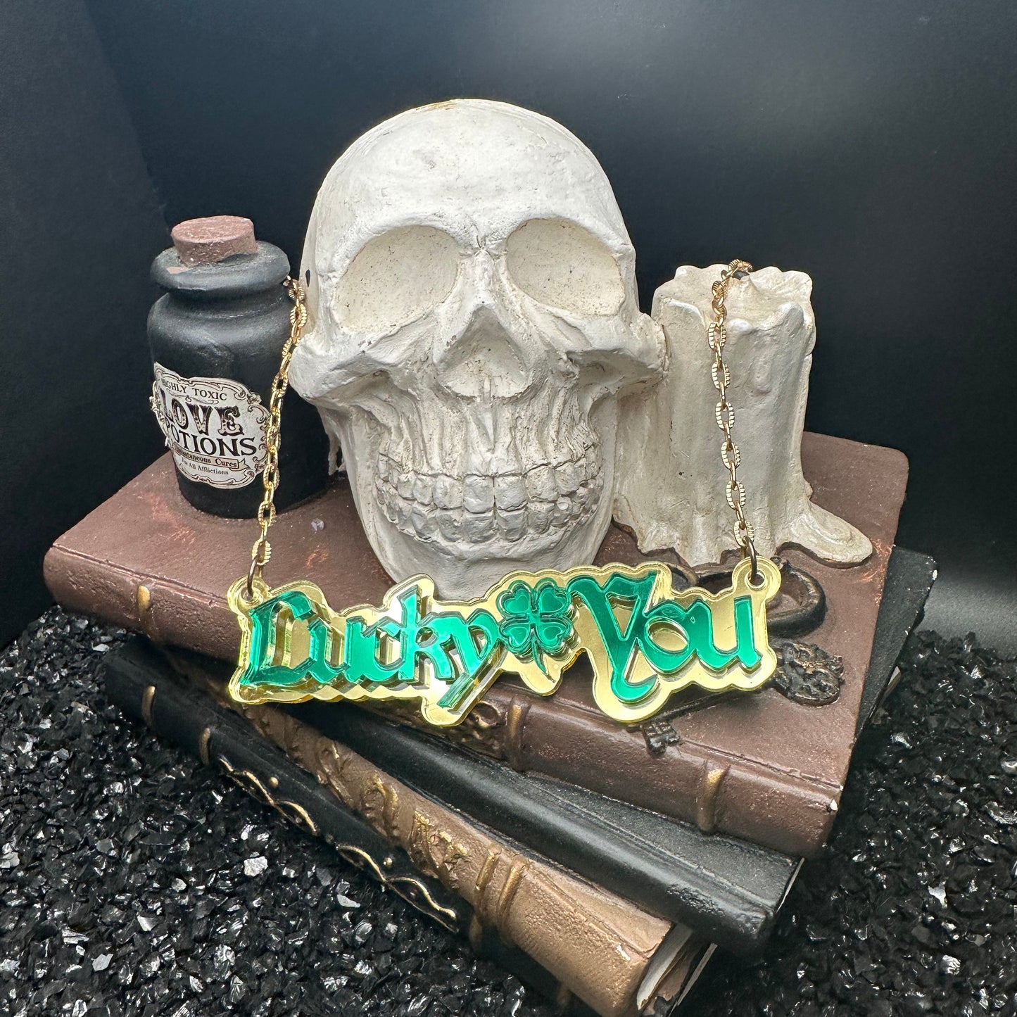 Lucky You Necklace Mirrored Acrylic Necklace