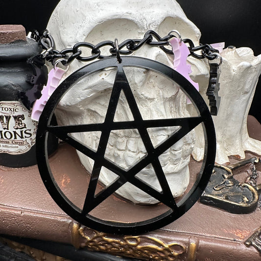 Pentagram & Bat Charm Necklace