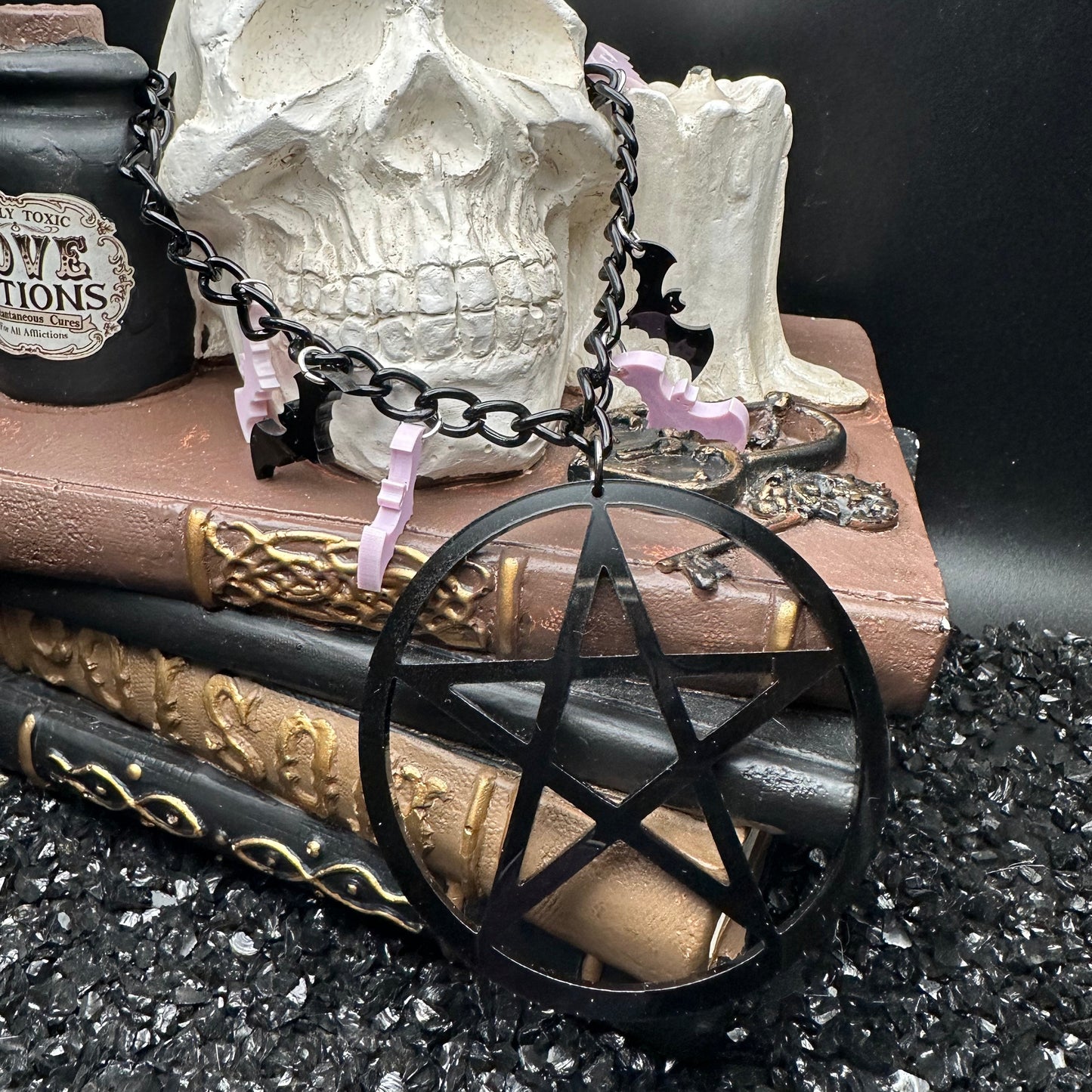 Pentagram & Bat Charm Necklace