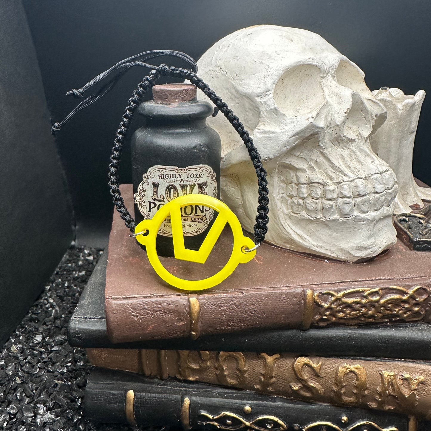 Swinger Symbol Yellow Acrylic Bracelet on Adjustable Black Cord