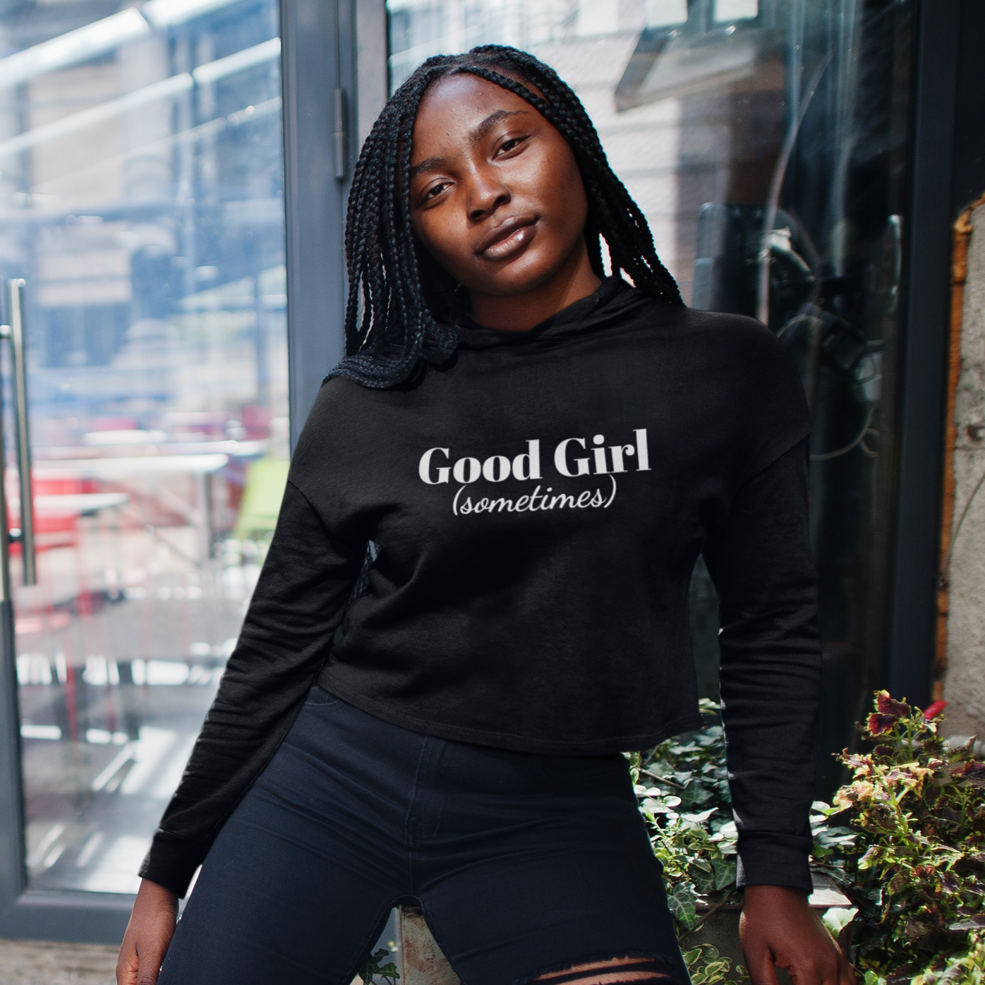Good Girl sometimes Women s Cropped Hoodie Sweatshirt Bound Kitten