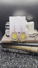 Load and play video in Gallery viewer, Upside Down Pineapple Hexagon Wood Earrings with Yellow Crystal
