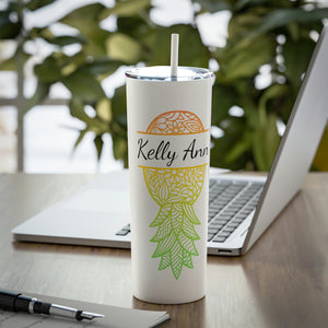 Personalized Upside Down Pineapple Skinny Steel Tumbler with Straw, 20oz