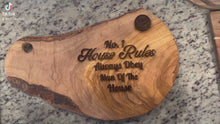 Load and play video in Gallery viewer, House Rule #1, Obey The Man Of The House Wood Cutting Board
