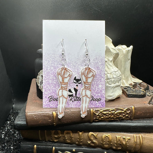 Submissive Women White & Copper Acrylic Earrings
