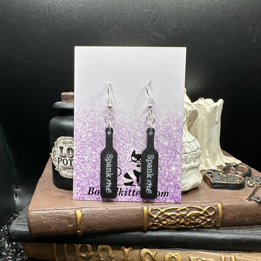 Spank Me Paddle Black Acrylic Earrings