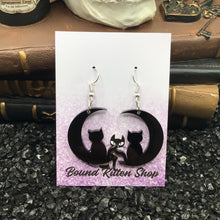 Load image into Gallery viewer, Cat Sitting In The Moon Earrings, Witchy Earrings

