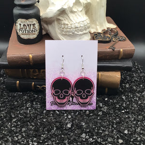 Skull Black & Hot Pink Acrylic Earrings