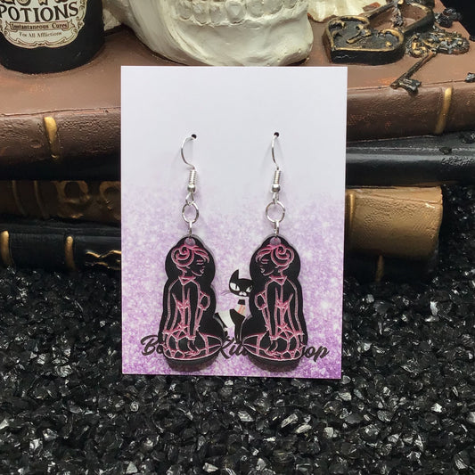 Submissive Women Black & Hot Pink Acrylic Earrings