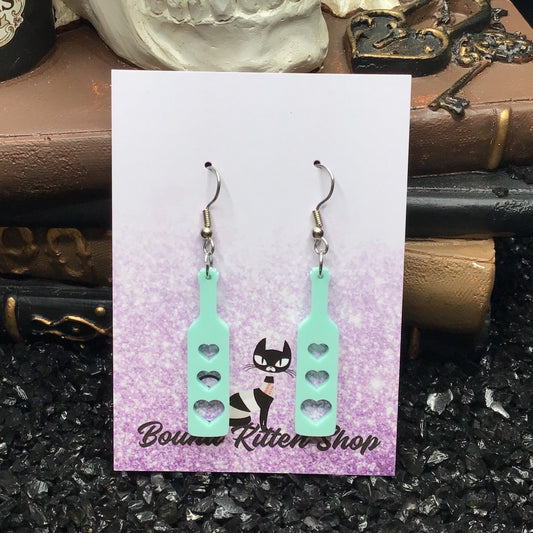 BDSM Heart Paddle Sea Holly Teal Acrylic Earrings