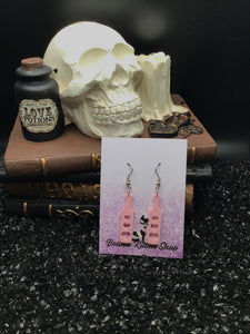 BDSM Heart Paddle Rose Pink Acrylic Earrings