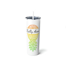 Load image into Gallery viewer, Personalized Upside Down Pineapple Skinny Steel Tumbler with Straw, 20oz

