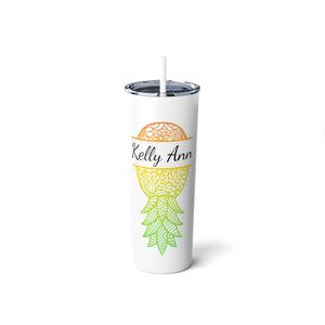 Personalized Upside Down Pineapple Skinny Steel Tumbler with Straw, 20oz