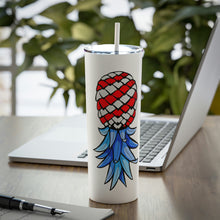 Load image into Gallery viewer, American Flag Upside Down Pineapple Skinny Steel Tumbler with Straw, 20oz
