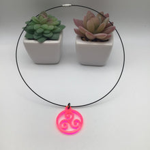 Load image into Gallery viewer, BDSM Triskelion Hot Pink Acrylic On 16&quot; Wire Cord, BDSM Collar / Necklace
