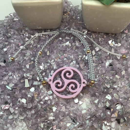 Triskelion Violet Lavender Acrylic on Adjustable Gray Bracelet