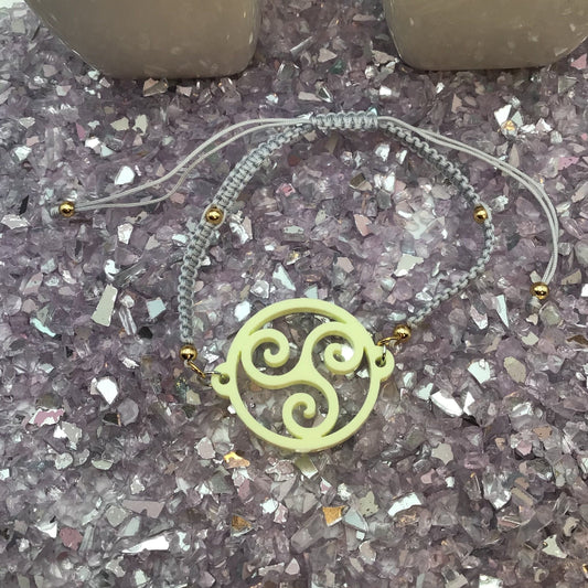 Triskelion Butter Cup Yellow Acrylic on Adjustable Gray Bracelet