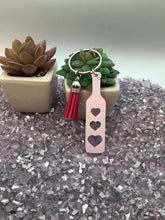 Load image into Gallery viewer, BDSM Heart Paddle Keyring, Tulip Pink Acrylic w/Fuchsia Pink Tassel
