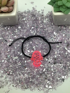 Upside Down Pineapple Hot Pink Acrylic on Adjustable Black Cord Bracelet