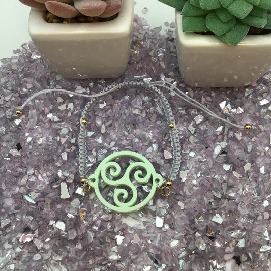 Triskelion Mint Green Acrylic on Adjustable Gray Bracelet