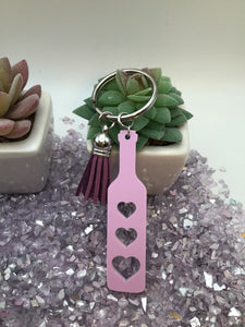 BDSM Heart Paddle Keyring, Violet Lavender Acrylic w/Purple Tassel