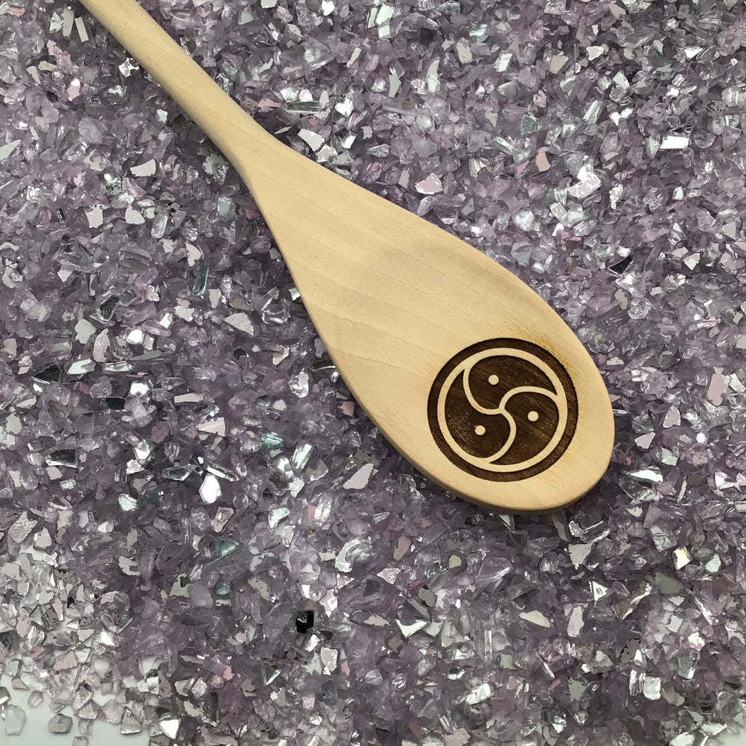 BDSM Triskelion Engraved Wood Spoon, 12 inch length