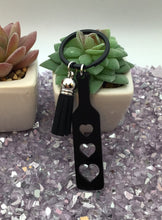 Load image into Gallery viewer, BDSM Heart Paddle Keyring, Black Acrylic w/Black Tassel
