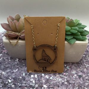 BDSM Primal Wolf Wood Necklace on 18" Chain